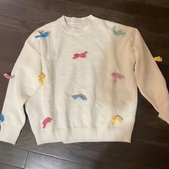 Cozy Colorful Bow Oversized Pullover Sweater top - Picture 5 of 6